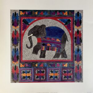 Blue Elephant with Leaf Border, Alison Harris